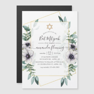 Convite Magnético Bar Mitzvah Floral Geométrico de Eucalipto