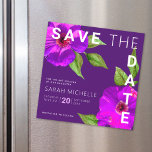 Convite Magnético Bat Mitzvah Salva a Data Púrpura Floral Watercolor<br><div class="desc">Certifique-se de que todos os seus amigos e parentes serão capazes de celebrar o marco da sua filha Bat Mitzvah! Enviar esta aquarela floral púrpura e chica, atordoante, cor-de-rosa púrpura com serifa simples e moderna contra um fundo de ameixa roxa escura, cartão de anúncio magnético personalizado "Save the Date". Personalize...</div>