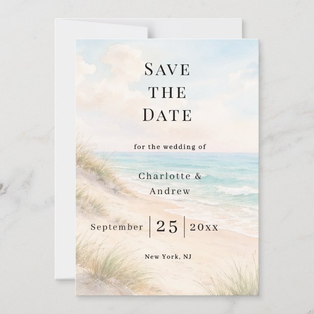 Convite Magnético Beach coastal modern wedding Save the Date magnet (Frente)