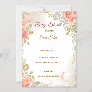 Convite Magnético Beige Studded By Flowers Baby Shower Invitation