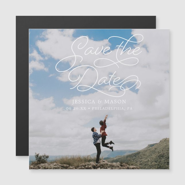 Convite Magnético Belo Casamento Salve os Magnetos de Data com Foto (Frente/Verso)