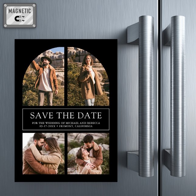 Convite Magnético Black Arch Photo Collage Wedding Save the Date (Criador carregado)