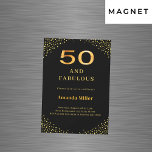 Convite Magnético Black gold 50th fabulous birthday<br><div class="desc">A classic black background,  decorated with golden corners. Personalize and add a name and party details.</div>