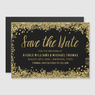Convite Magnético Black Gold Faux Brilho Save the Date