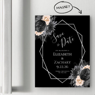 Convite Magnético Black Peach Floral Geo Salvar a Data