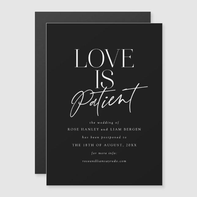 Convite Magnético Black White Script Love Wedding Altera a Data (Frente/Verso)