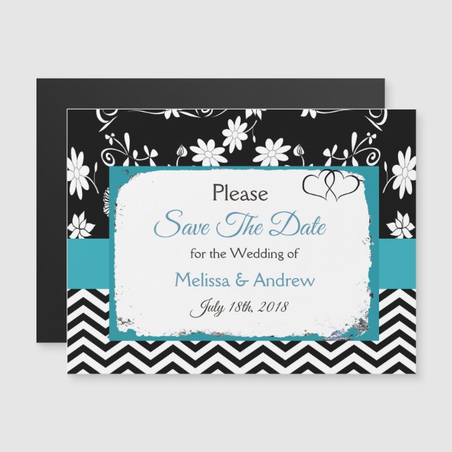 Convite Magnético Blue Floral Wedding Save the Date Magnet (Frente/Verso)