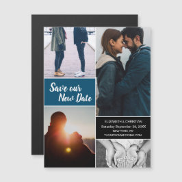 Convite Magnético Blue Save our New Date Photo Change the Date (Salv