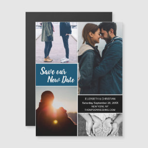 Convite Magnético Blue Save our New Date Photo Change the Date (Salv