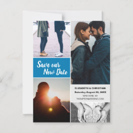 Convite Magnético Blue Save our New Date Weding Photo