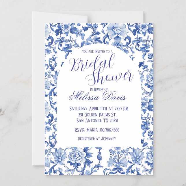 Convite Magnético Blue & White Chinoiserie Bridal Shower Invitation (Frente)