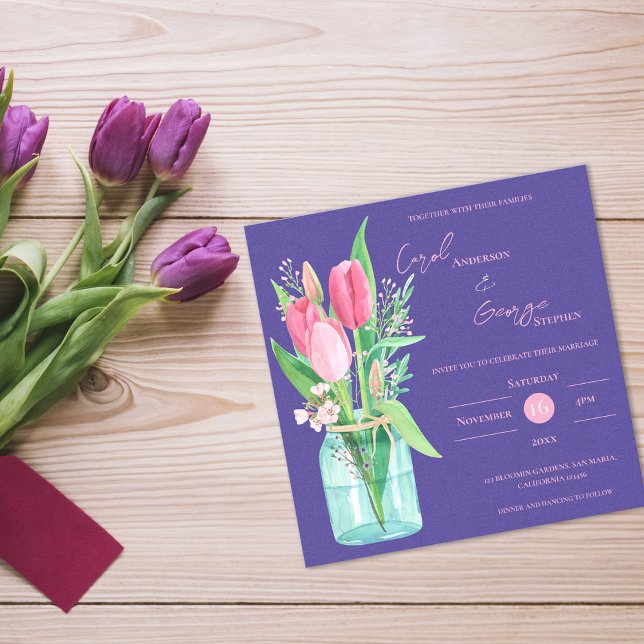 Convite Magnético Blush & Purple Floral Mason Jar Wedding Invitation (Blush & Purple Floral Mason Jar Wedding Invitation)