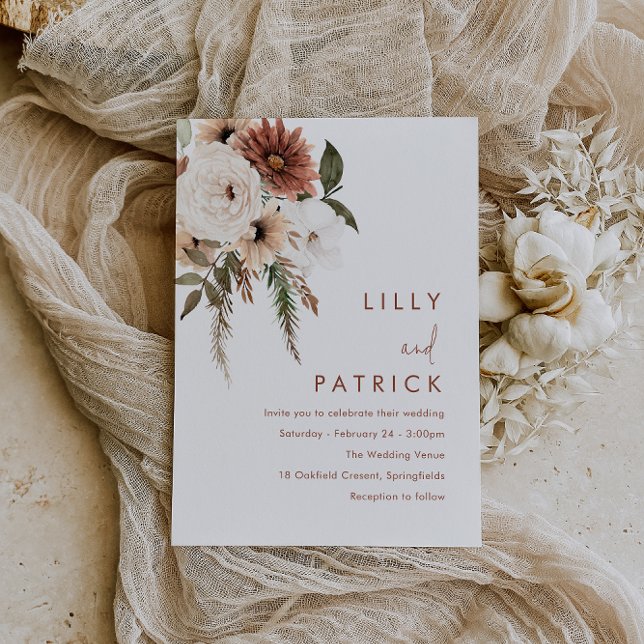 Convite Magnético Bohemian Floral Terracotta Wedding (Criador carregado)