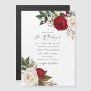 Convite Magnético Boho Burgundy - Casamento Floral de Marsala