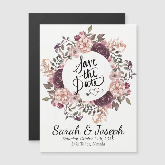 Convite Magnético Boho Chic Wedding Save The Date Magnet (Frente/Verso)