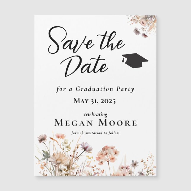 Convite Magnético Boho Floral Imã salve a data (Frente)