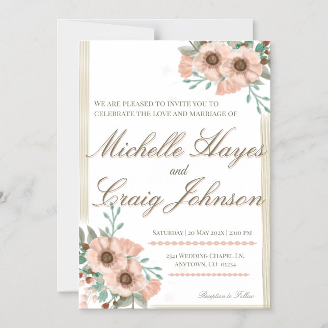 Convite Magnético BOHO Peach Wedding (Frente)