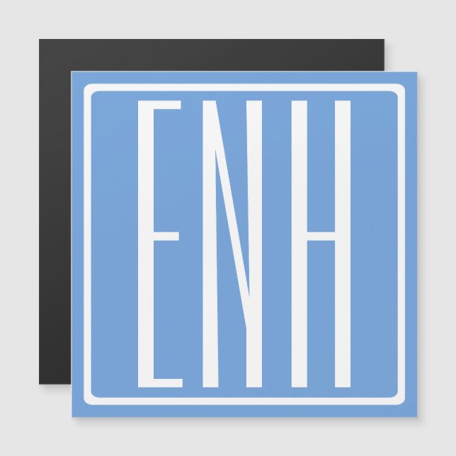 Convite Magnético Bold Modern 3 Iniciais Monograma | Azul macio (Frente/Verso)