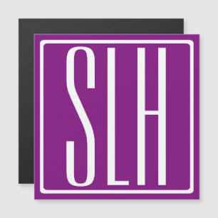 Convite Magnético Bold Modern 3 Iniciais Monograma Branco e Roxo