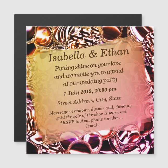 Convite Magnético Bolhas de vidro ou de tonalidades de salmão chuvad (Frente/Verso)