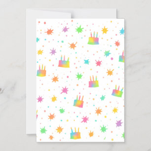 Convite Magnético Bolo de Aniversário Aquarela Arco-íris Colorido Pi