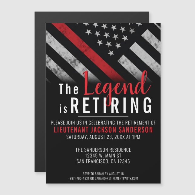 Convite Magnético Bombeiro Aposentado Sinalizador da Linha Vermelha (Frente/Verso)