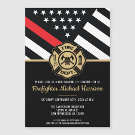 Convite Magnético Bombeiro Graduação Red Line Flag Fireman