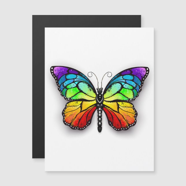 Convite Magnético Borboleta monarca arco-íris (Frente/Verso)