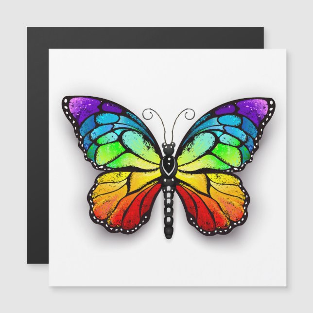 Convite Magnético Borboleta monarca Arco-íris (Frente/Verso)