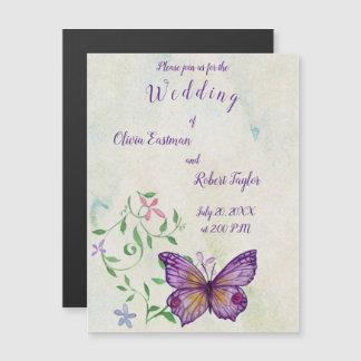 Convite Magnético Borboleta púrpura de aquarela personalizada
