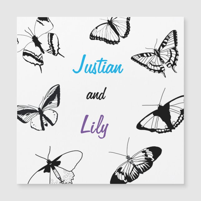 Convite Magnético Borboletas brancas e pretas (Frente)