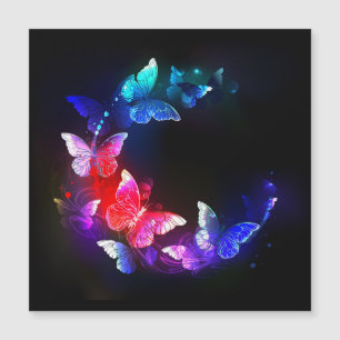 Convite Magnético Borboletas Neon Night brilhantes sobre fundo preto