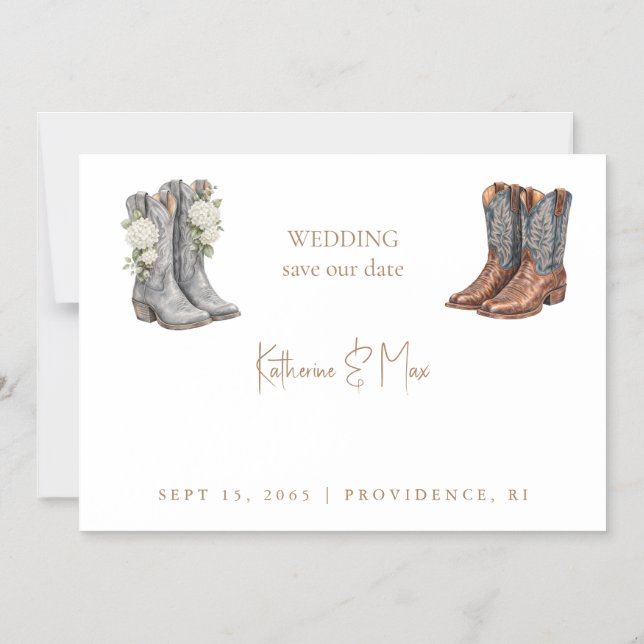 Convite Magnético Botas de Cowboy Casamento Salvar a Data (Frente)