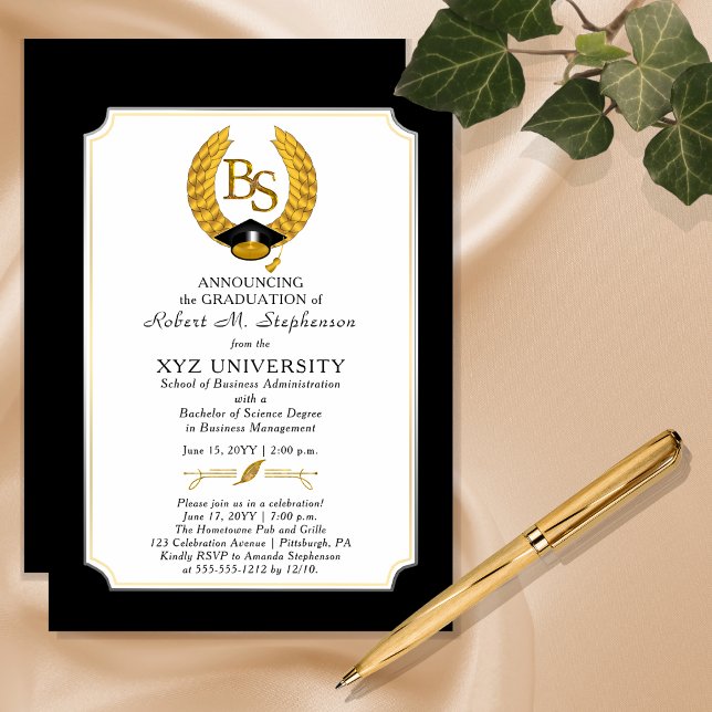 Convite Magnético BS - Diploma de Bacharel em Ciências Graduação ("BS" Bachelor of Science Degree College Graduation Magnetic Announcement | Party Invitation)
