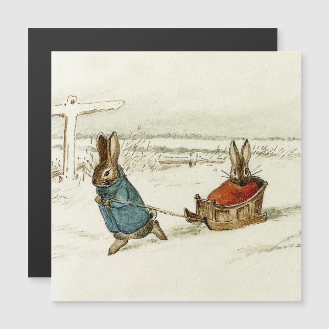 Convite Magnético "Bunny Sleigh Ride", por Beatrix Potter (Frente/Verso)