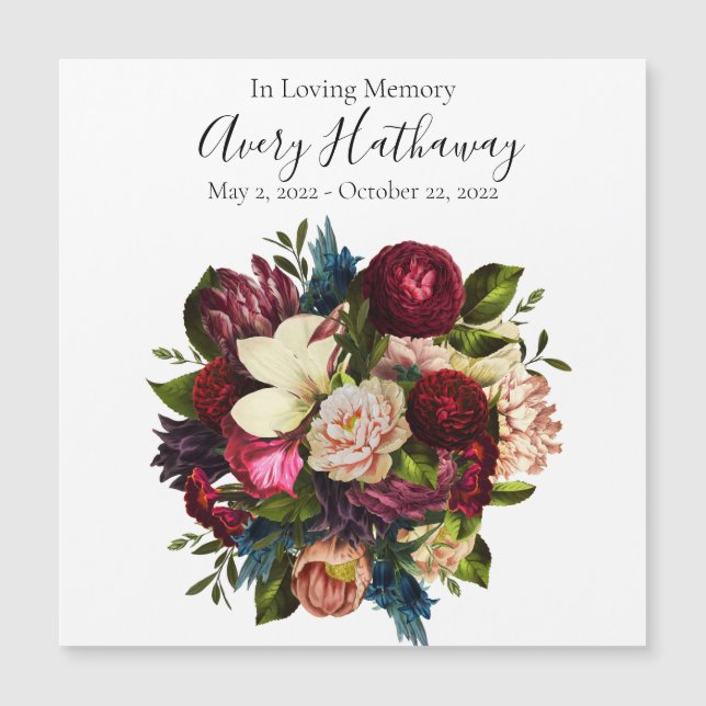 Convite Magnético Buquê da Flor Vermelha Profunda Magnet Memorial Fu (Frente)