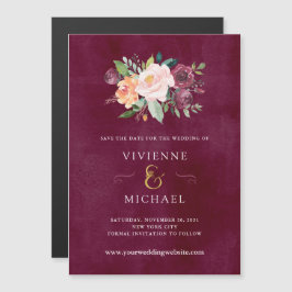 Convite Magnético Burgundy Blush | Casamento Floral Salvar a Data