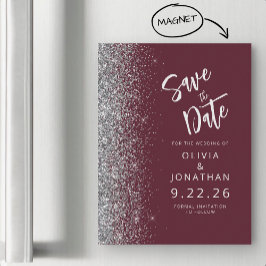 Convite Magnético Burgundy Casamento Silver Save the Date