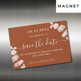 Convite Magnético Burnt orange eucalyptus wedding save the date card