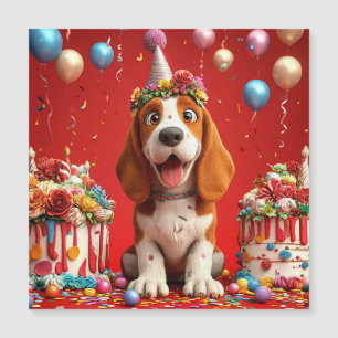 Convite Magnético Cachorro Beagle Adorável Comemora Aniversário