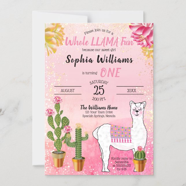 Convite Magnético Cacto| Festa De primeiro aniversario De Llama Dive (Frente)