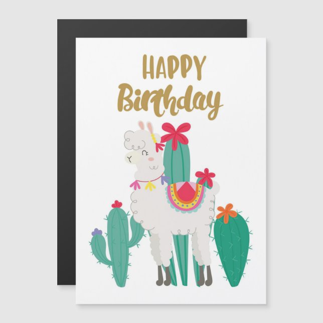 Convite Magnético Cactus Happy Birthday (Frente/Verso)