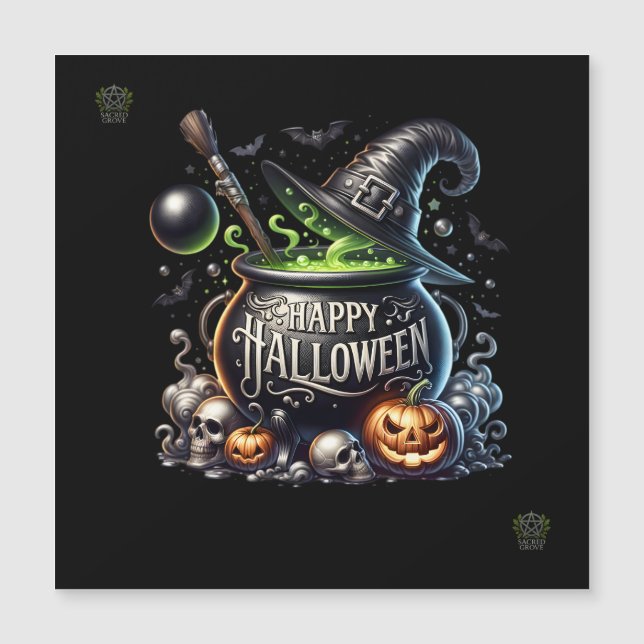 Convite Magnético Caldeirão Feliz Halloween (Frente)