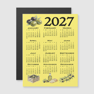 Convite Magnético Calendário 2027, Azeitonas Mediterrâneas. Amarelo
