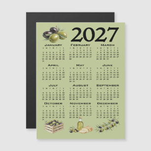 Convite Magnético Calendário 2027, Azeitonas Mediterrâneas, Verde