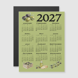 Convite Magnético Calendário 2027, Azeitonas Mediterrâneas, Verde