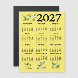 Convite Magnético Calendário 2027 Estilo Italiano Limões Amarelo