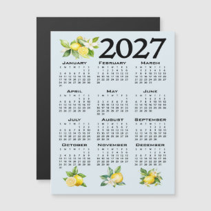 Convite Magnético Calendário 2027 Estilo Italiano Limões Fundo Azul