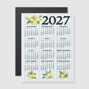 Convite Magnético Calendário 2027 Estilo Italiano Limões Listras Azu