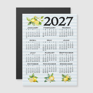 Convite Magnético Calendário 2027 Estilo Italiano Limões Listras Azu